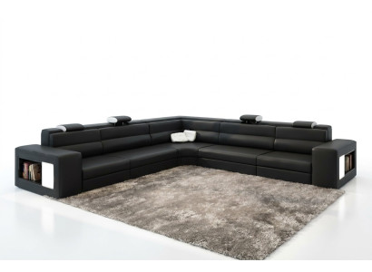 Sofá de cuero Sofá Sofá Sofá Rinconera Asiento Acolchado Salón de Grandes Dimensiones XXL Negro de Mimbre