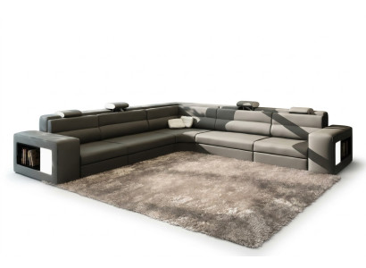 Sofá de cuero Sofá Sofá esquinero Asiento Almohadón Paisaje urbano Sala de estar XXL Grande Sauce Gris
