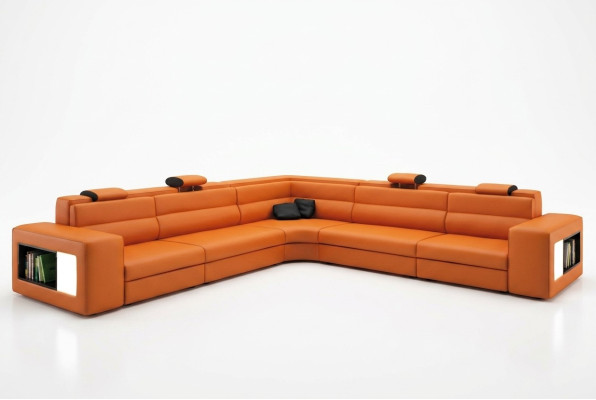 Sofá de cuero Sofá Sofá Esquinero Asiento Cojín Sala de estar XXL Grande Sauce Naranja