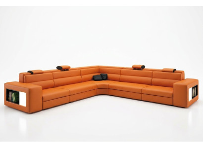 Sofá de cuero Sofá Sofá Esquinero Asiento Cojín Sala de estar XXL Grande Sauce Naranja