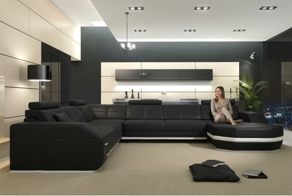 Sofá de cuero, sofá de esquina, sofá de salón, sofá de esquina, sofá esquinero, asiento acolchado, esquina Wyen S/W nuevo