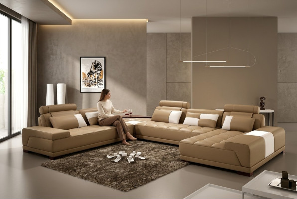 Sofá de cuero Sofá Tapizado Asiento Esquina Sofá de esquina PH376 Beige