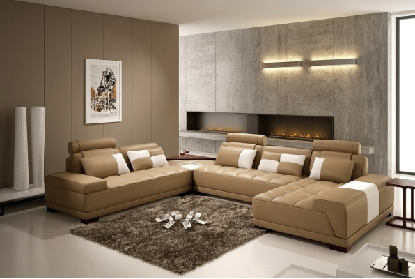 Sofá de cuero Sofá Tapizado Asiento Esquina Sofá de esquina PH376 Beige