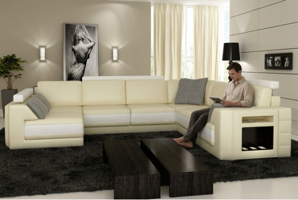 Sofá de diseñador Sofá esquinero Sofá de cuero con luz de asientos + luz PHM3027
