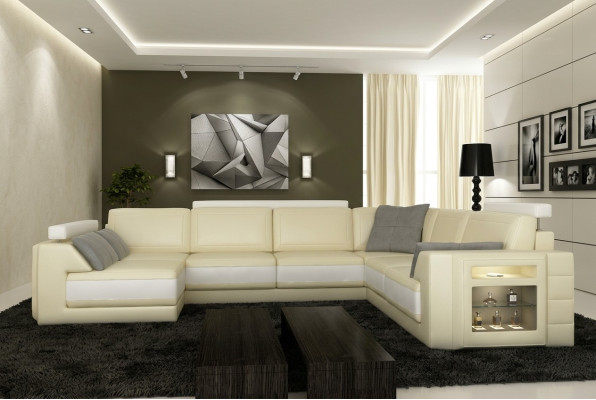 Sofá de diseñador Sofá esquinero Sofá de cuero con luz de asientos + luz PHM3027