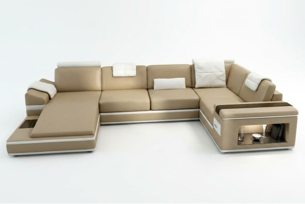 Sofá de esquina Sofá Couch Tapizado Cuero Conjunto de muebles de salón Esquina de salón Beige