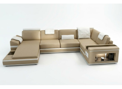 Sofá de esquina Sofá Couch Tapizado Cuero Conjunto de muebles de salón Esquina de salón Beige