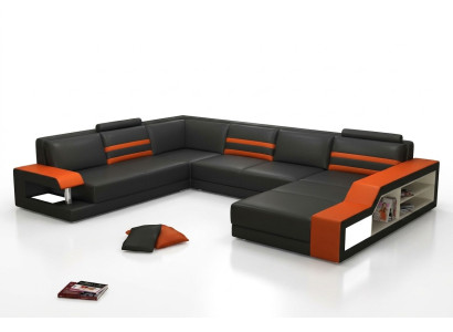 Sofá de diseño Sofá en forma de L Sofá de cuero Acolchado Asiento Esquina Set con luz PHX1