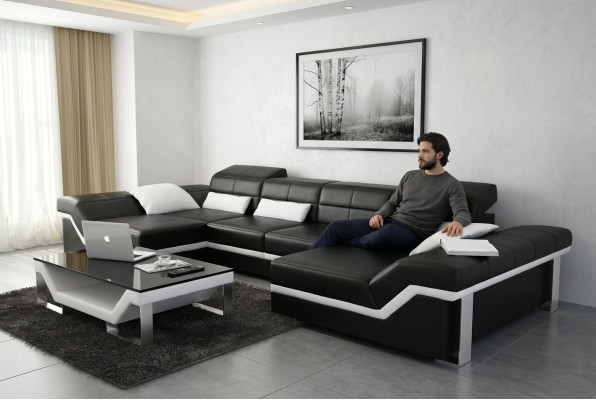 Sofá de cuero Sofá Sofá Sofá en forma de L Sofá de esquina Conjunto de diseño de sofá moderno K5007C
