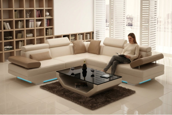 Sofá de cuero Sofá Couch Paisaje de vida Esquinero Set de sofás Diseño Sofá moderno K5009B