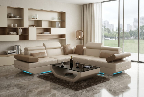 Sofá de cuero Sofá Couch Paisaje de vida Esquinero Set de sofás Diseño Sofá moderno K5009B
