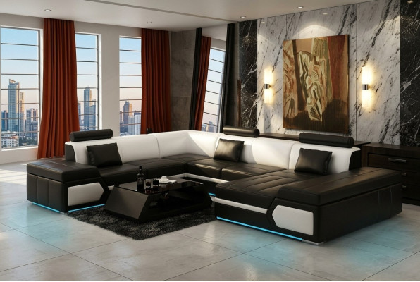 Sofá de cuero Sofá Sofá Sofá en forma de L Sofá Conjunto de diseño moderno K5013