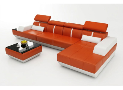 Sofá de cuero en forma de L, sofá de esquina, conjunto de sofás de diseño moderno K5015B.
