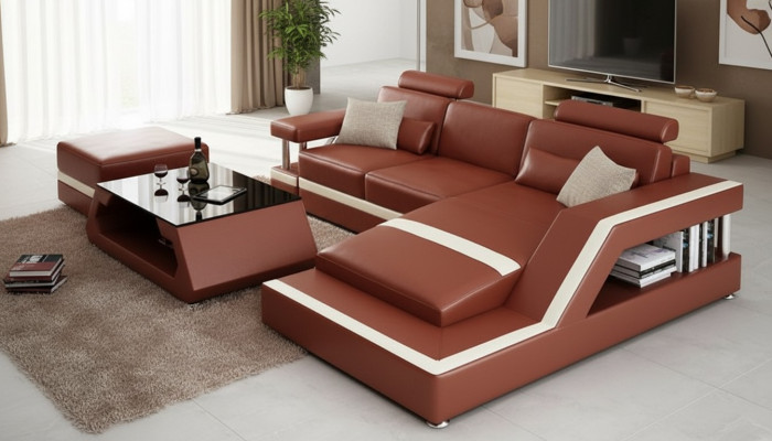 Sofá de cuero. Sofá moderno, conjunto de salón, esquinero, decoración, diseño, juego de muebles de esquina.