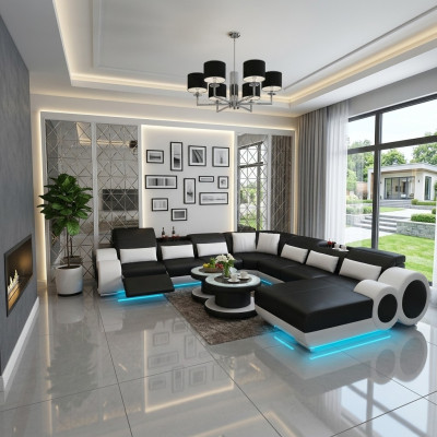 Sofá de cuero Sofá Sofá de esquina Sofá del salón Diseño de sofá moderno