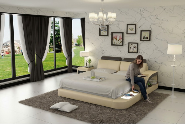 Luces de cama de lujo, cama de cuero, camas sofá grande matrimonial acolchado 140/160/180 cm.
