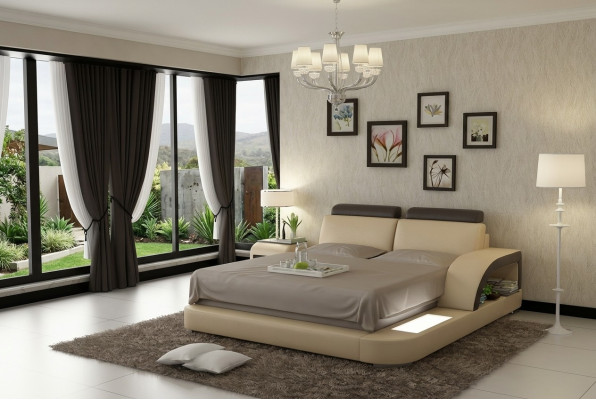 Luces de cama de lujo, cama de cuero, camas sofá grande matrimonial acolchado 140/160/180 cm.