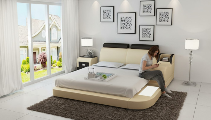 Diseño de cama de lujo Luxus Betten cuero Dormitorio moderno 140/160/180 LB8813