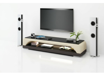 RTV Mueble de televisión de cuero y vidrio, mesa de televisor, mesa de diseñador y decoración.