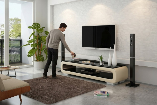 RTV Mueble para televisión con decoración de cuero y vidrio, mesa de centro, mesa para televisión, armario, diseñador.