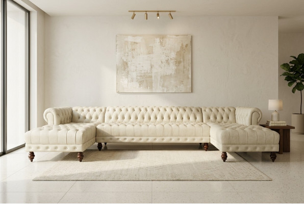 Sofá Chesterfield en forma de U, sofá de salón de cuero clásico, sofá esquinero - 366