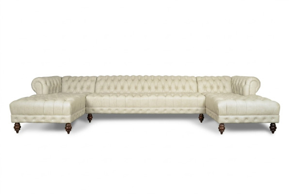 Sofá Chesterfield en forma de U, sofá de salón de cuero clásico, sofá esquinero - 366