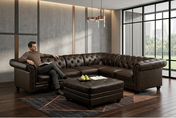 Sofá esquinero Chesterfield Sofá Sofá de cuero Sofá de esquina Conjunto de sofás de diseño #336