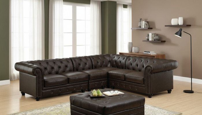 Sofá esquinero Chesterfield Sofá Sofá de cuero Sofá de esquina Conjunto de sofás de diseño #336