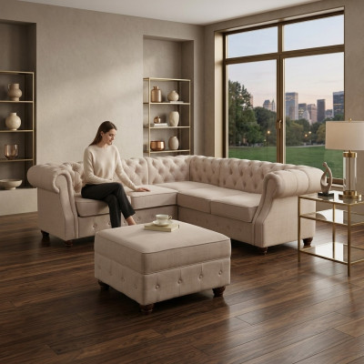 Sofá Chesterfield tapizado Clásico Sofá de tela con decoración Ecksofa Schaffhausen