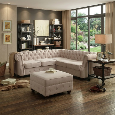Sofá Chesterfield tapizado Clásico Sofá de tela con decoración Ecksofa Schaffhausen