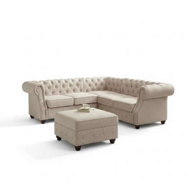 Sofá Chesterfield tapizado Clásico Sofá de tela con decoración Ecksofa Schaffhausen
