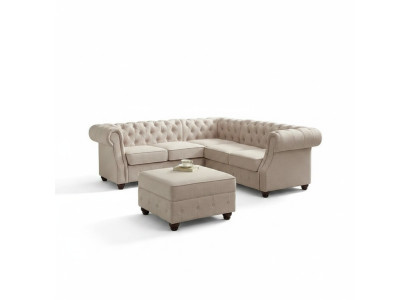 Sofá Chesterfield tapizado Clásico Sofá de tela con decoración Ecksofa Schaffhausen