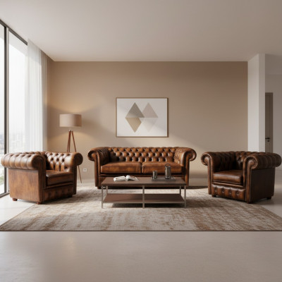 Sofá de Cuero Chesterfield 2+1+1 Textil Sofá de Tela Conjunto de Sofás