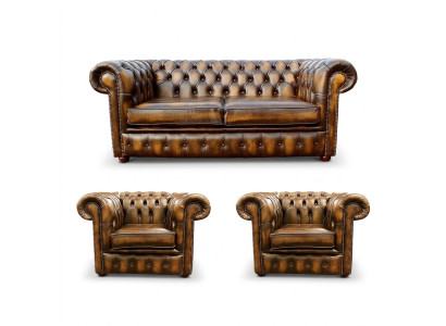 Sofá de Cuero Chesterfield 2+1+1 Textil Sofá de Tela Conjunto de Sofás