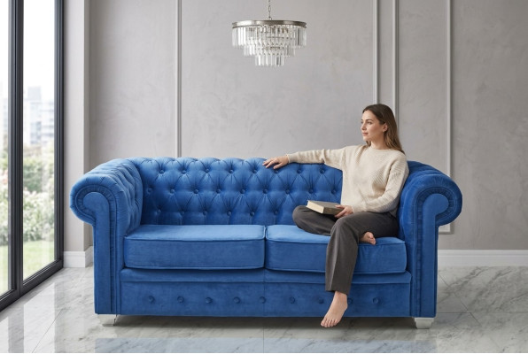 Diseño Chesterfield Lujo Sofá de tela de sofá de cuero de la guarnición #H3