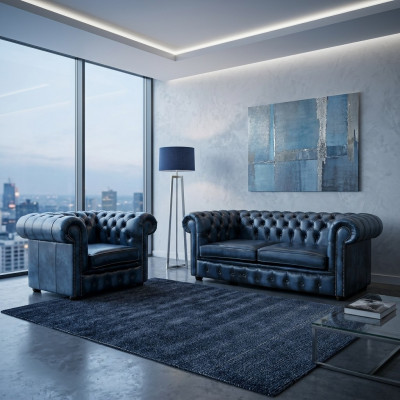 Chesterfield sofá de cuero tapizado decoración textil conjunto de sofá 2+1 cojín