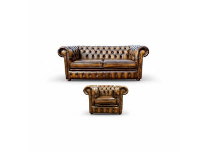 Sofá Chesterfield Dekor Sofá Tapizado Cuero Textil Juego de Sofás 2+1 Cojín