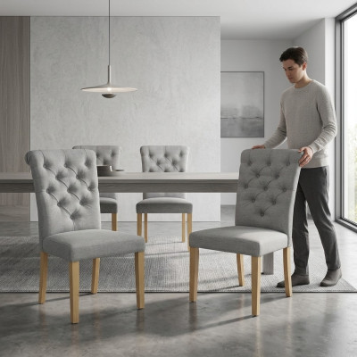 4 sillas silla tapizada diseño sala de estar asiento respaldo conjunto sillón Chesterfield