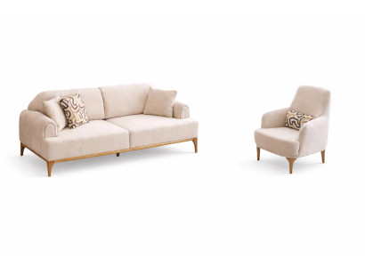 Wohnzimmer Set Moderner Stil Beiger Farbe Weicher Sessel Holzrahmen