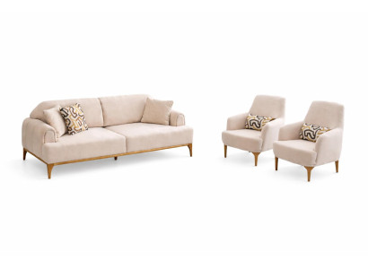 Wohnzimmer Set Moderner Stil Beige Farbe Holzrahmen Elegantes Design