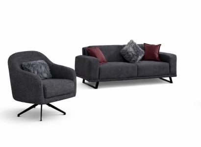 Wohnzimmer Set Moderner Stil Grau Holzrahmen Weiches Sofa Stoffbezug