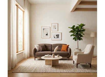 Wohnzimmer Möbel Set Moderner Stil Braun Holzgestell Kissen Weich