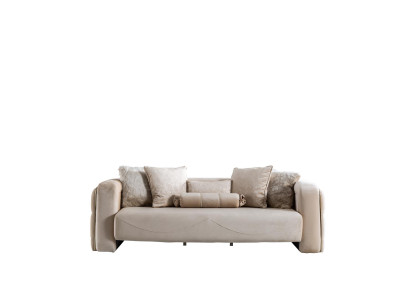 Sofa 3 Sitz Beige Möbel Wohnzimmer Chesterfield Polster Stoff Luxus Neu