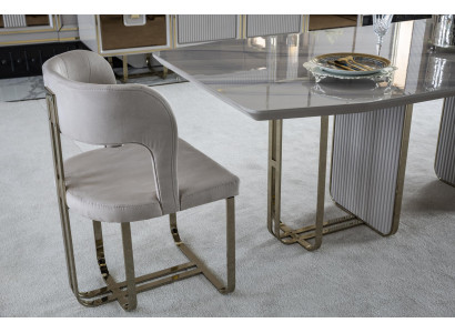 Stuhl Beige Elegantes Modern Esszimmer Schön Stoff Design Luxus Metall Stühle