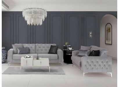 Stoffsofa Komplette Dreisitzer Polstersofa Grau Couch Sofa 2tlg Sitzer