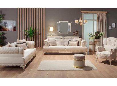 Stoffsofa Sofagarnitur Zweisitzer Sessel Couch 3tlg Polstersofa Beige