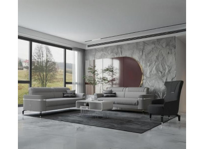 Sofa Garnitur Zweisitzer Sessel Sofas Stoffsofa Couch Polstersofa Grau