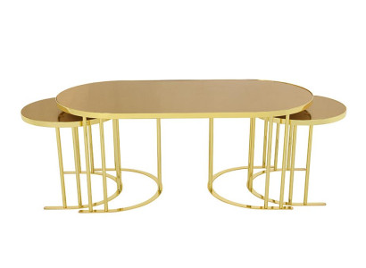 Set 3x Couchtisch Gold Kaffeetisch Beistelltisch Designer Wohnzimmertisch Tische