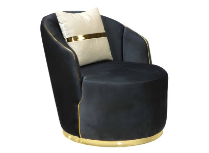 Sessel Loungesessel Gepolstert Samtoptik Edelstahl Schwarz-Gold Modern