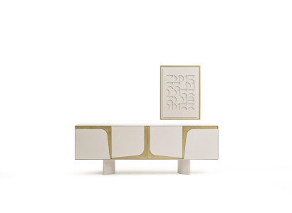 Sideboard mit Gemälde Modernes Design Kommode mit Bild Weiß Stil